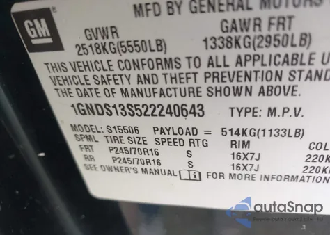 2002 Chevrolet Trailblazer Ls z USA, uszkodzony, nr VIN 1GNDS13S522240643